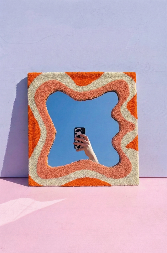 Nakış Detaylı Dekoratif Ayna - Wave Turuncu