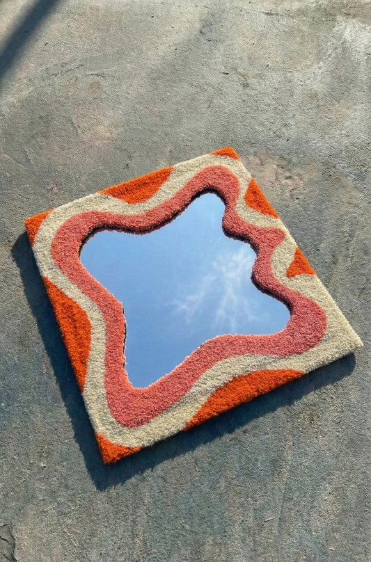 Nakış Detaylı Dekoratif Ayna - Wave Turuncu