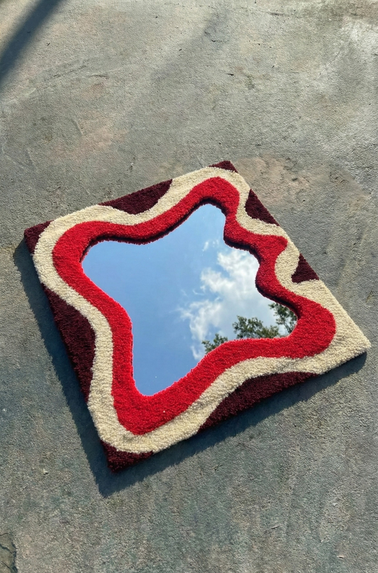 Nakış Detaylı Dekoratif Ayna - Wave Kırmızı