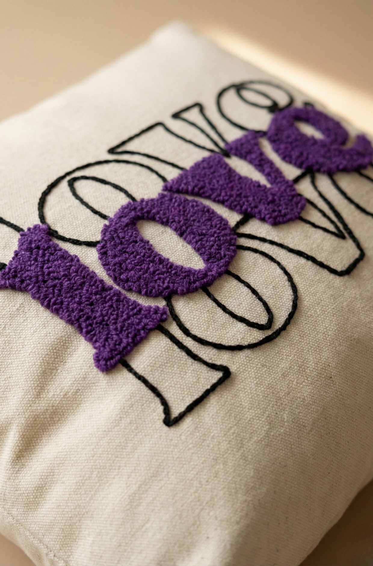 Sevgililer Günü Nakış İşlemeli Kırlent Kılıfı - Love Mor