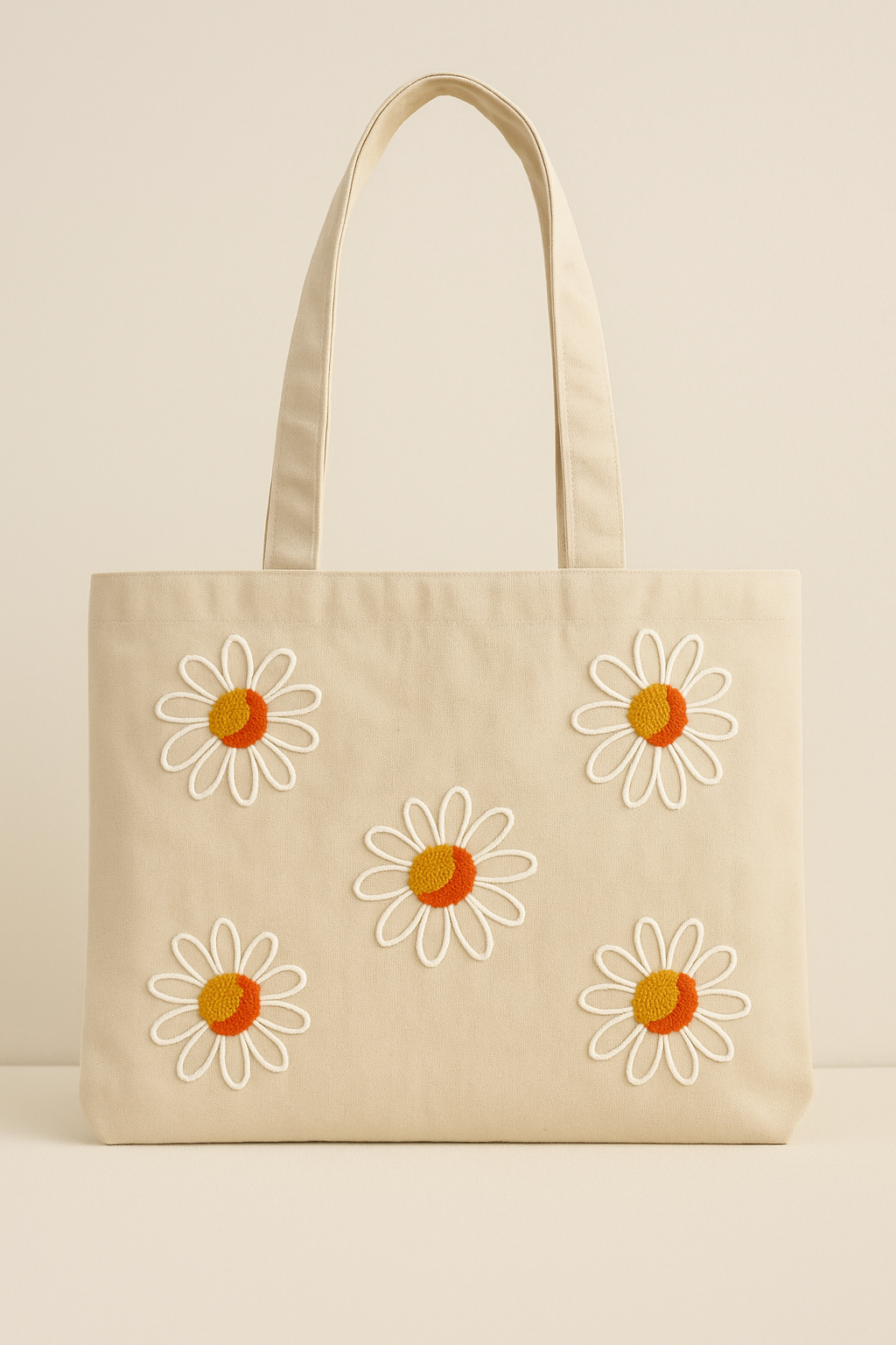 Turuncu Papatya Nakış İşlemeli Keten Çanta