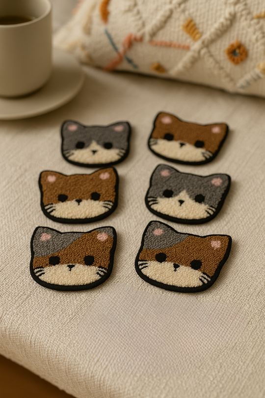 Nakış İşlemeli Bardak Altlığı Sunumluk - Kedi Set