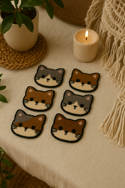 Kedi Desenli Bardak Altlığı Sunumluk Masa Süsü