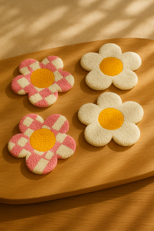 Nakış İşlemeli Bardak Altlığı Sunumluk - Papatya Pembe Set