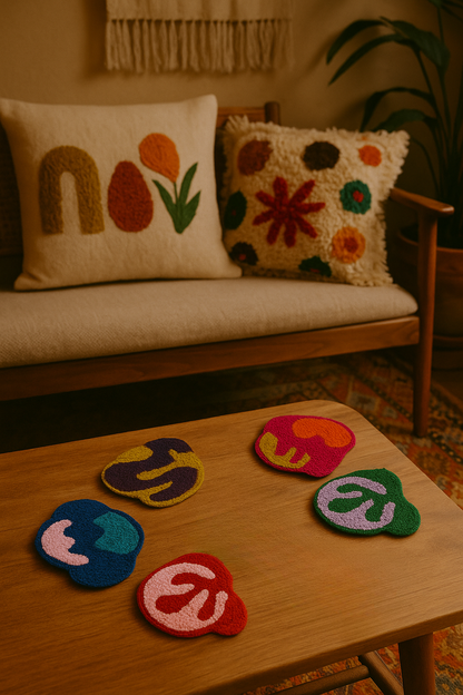 Nakış İşlemeli Bardak Altlığı Sunumluk - Fosfor Set