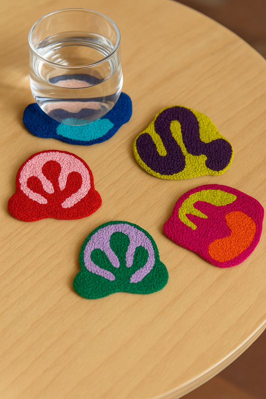 Nakış İşlemeli Bardak Altlığı Sunumluk - Fosfor Set