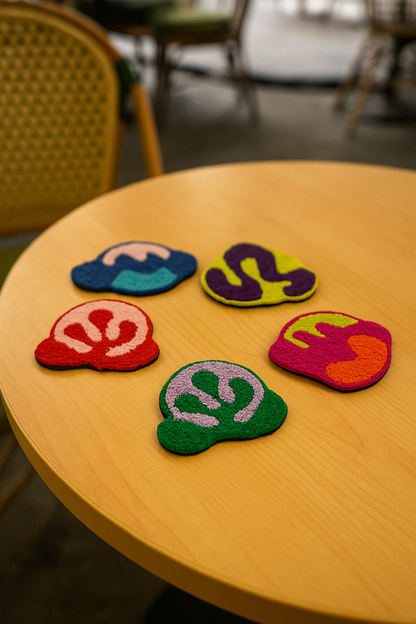 Nakış İşlemeli Bardak Altlığı Sunumluk - Fosfor Set