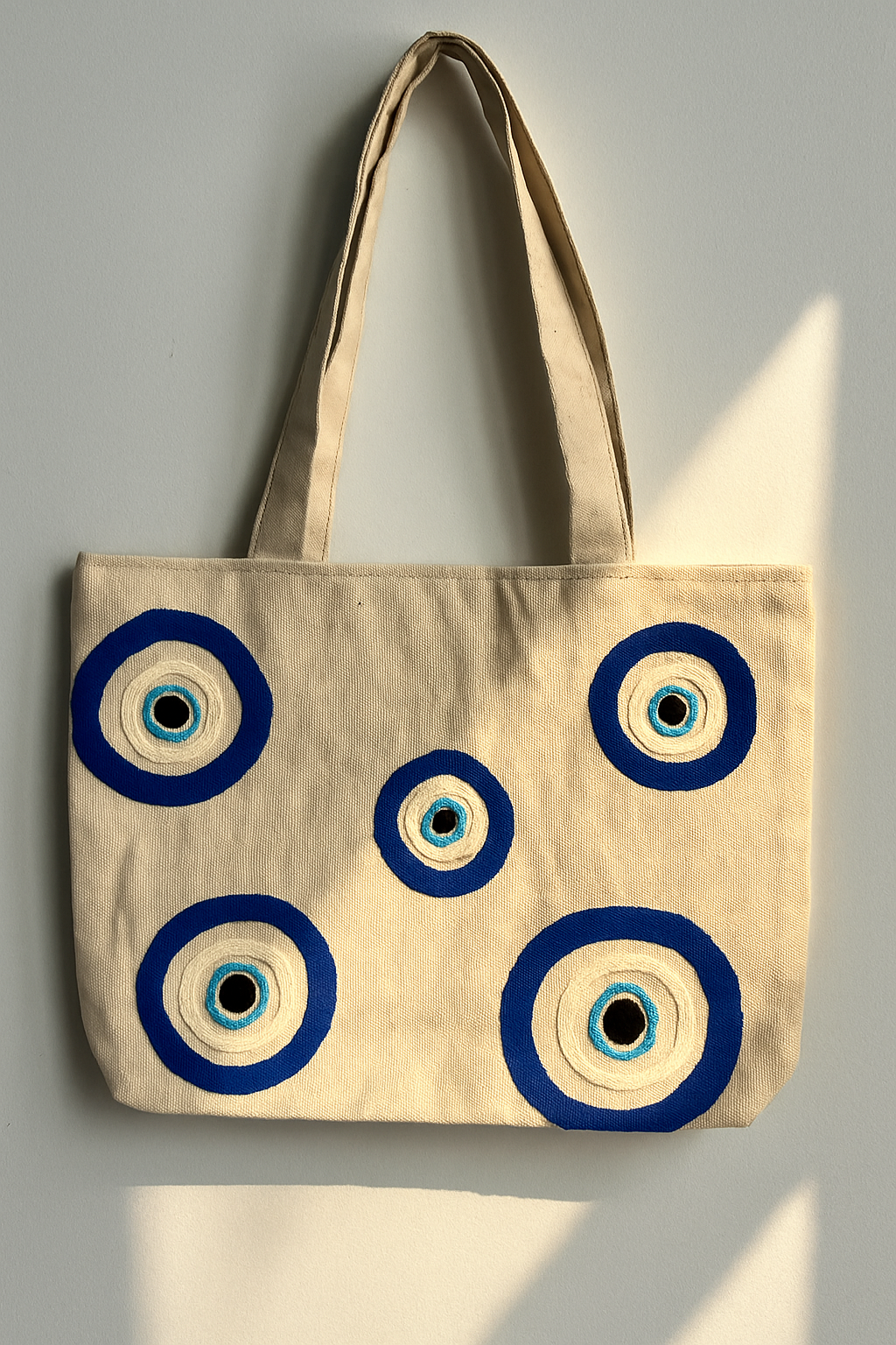 Nazar Boncuğu Nakış İşlemeli Keten Çanta