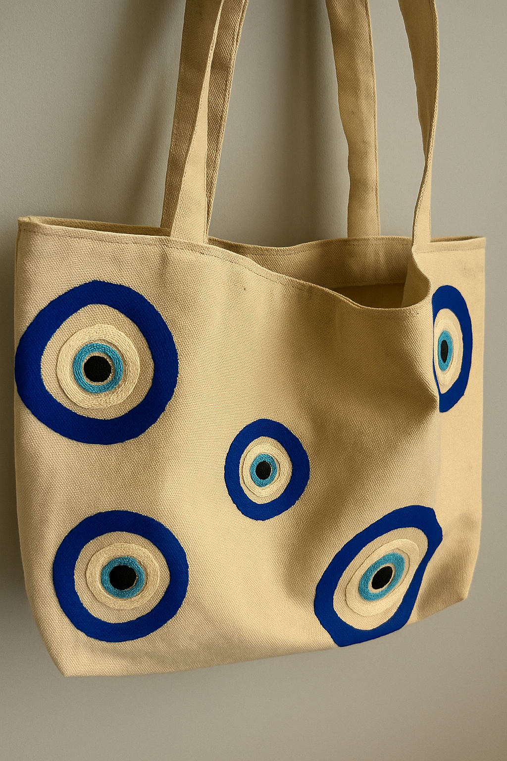 Nazar Boncuğu Nakış İşlemeli Keten Çanta