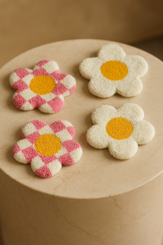 Papatya Renkli Dama Desenli Bardak Altlığı Sunumluk Masa Süsü