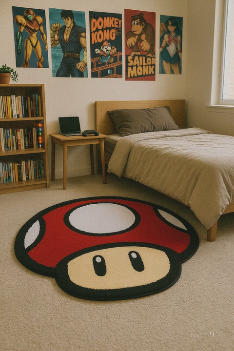 El Yapımı Tufting Halı - Mantar Super Mario
