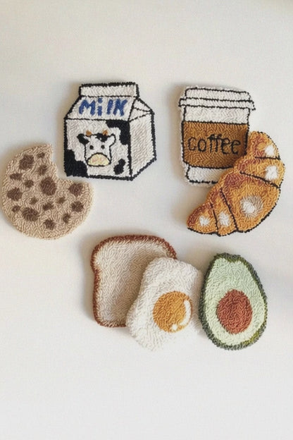 Kahvaltı Avokado Kruvasan  Desenli Bardak Altlığı Sunumluk Masa Süsü