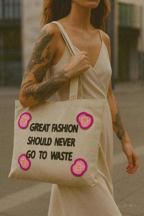 Great Fashion Should Never Waste Nakış İşlemeli Keten Çanta