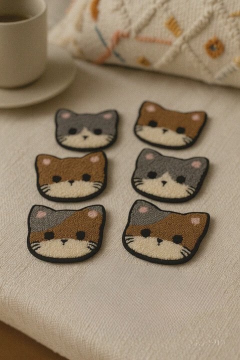 Nakış İşlemeli Bardak Altlığı Sunumluk - Kedi Set