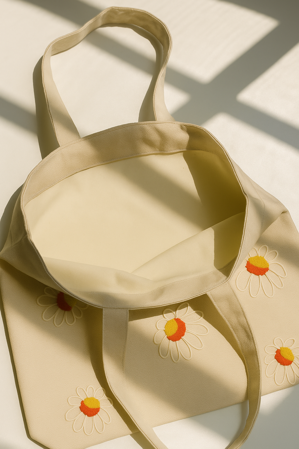 Turuncu Papatya Nakış İşlemeli Keten Çanta